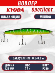 Воблер KYODA Spotlight Minnow-125F 12,5 см 22 гр цвет P339, заглубление 0,5-0,8 м